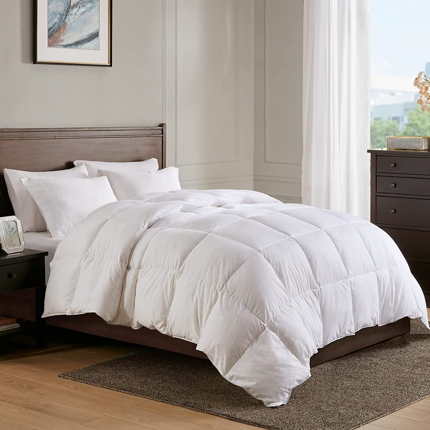 Heavyweight Goose Feather down Comforter California King Size - Ultra-Soft Thicker Winter Feather down Duvet Insert for Colder Weather/Sleeper (California King, White)