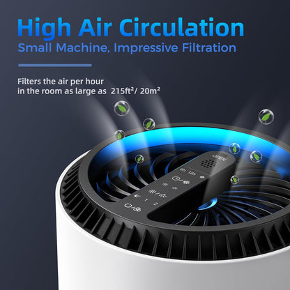 Air Purifiers for Home, HEPA Air Purifiers Air Cleaner for Smoke Pollen Dander Hair Smell Portable Air Purifier with Sleep Mode Speed Control for Bedroom Office Living Room, MK01- White