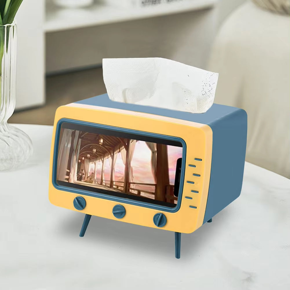 Creative Cartoon TV Shape Tissue Box Mobile Phone Holder Stand Home Living Room Office Toilet Tissue Box Kawaii Desktop Decor