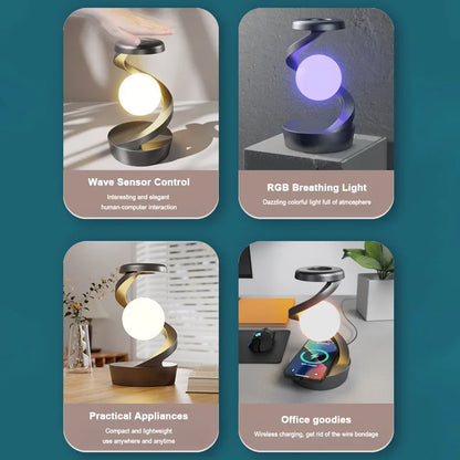 Floating and Spinning in Air with LED Moon Lamp 3D Levitating Ball Lamp RGB with Wireless Phone Charger Floating Moon Table Lamp