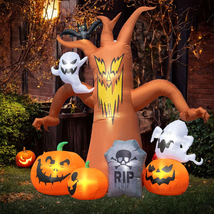 8Ft Halloween Inflatables Decorations Inflatable Dead Tree Outdoor Decorations with LED Lights Built-In Blow up Yard Decoration Pumpkin Ghost for Halloween Outdoor