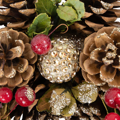 Glittered Pine Cone and Berry Artificial Christmas Wreath, 12-Inch, Unlit